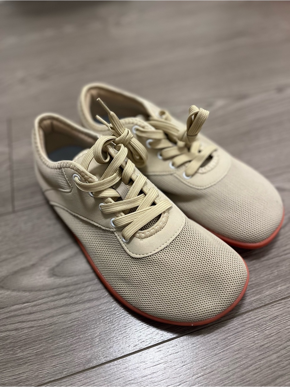 Men’s or Women’s Lightweight Beige Mesh Sneakers with Coral Sole